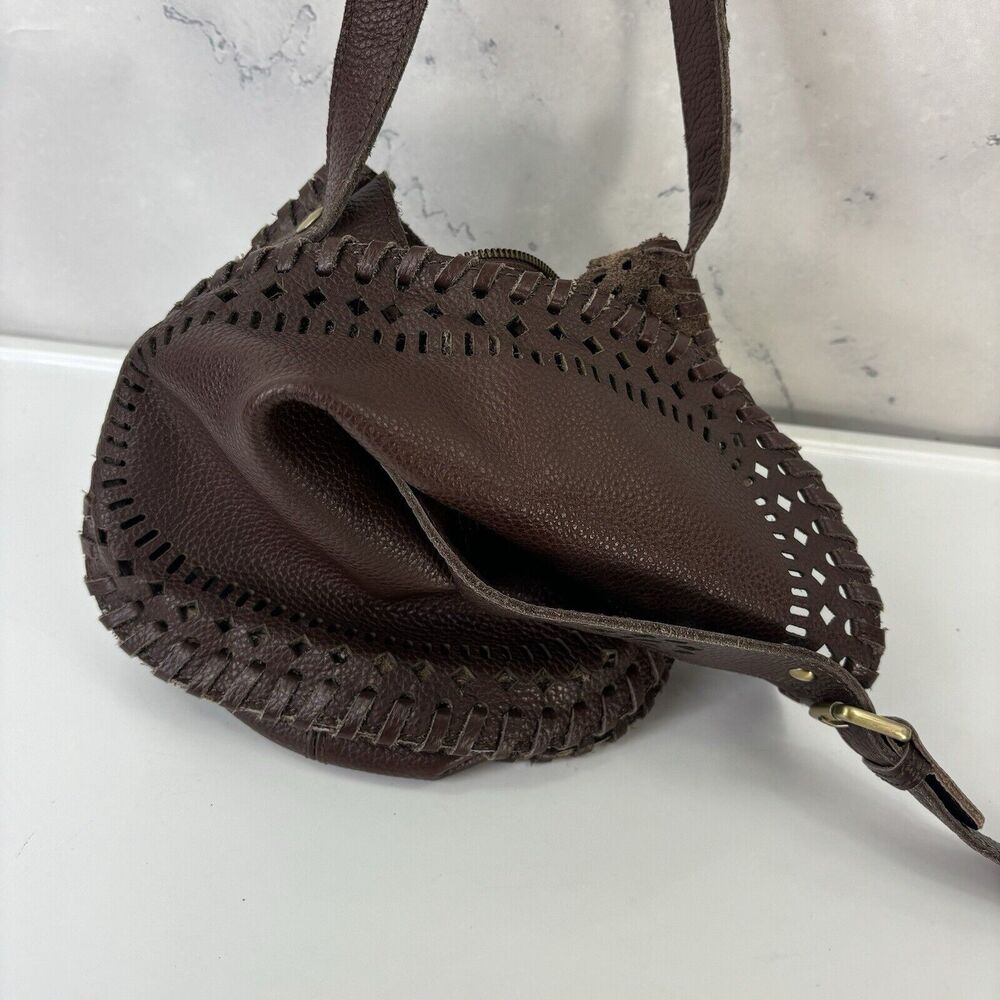 vintage Leather Crossbody Cut-Out Buckle Saddle Bag Purse soft slouch western - Picture 15 of 16